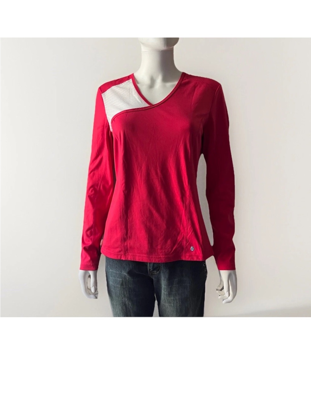 NWOT Spyder Red  Long Sleeve Sports Top / T Shirt W/ White Mesh Inserts Medium